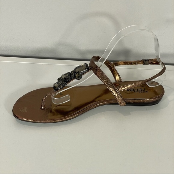Moda Reflex Bronze Faceted Jeweled Thong Low Heel Strap Comfort Sandals Sz 10 - Picture 3 of 12